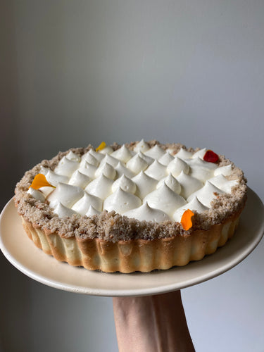 Tarte aux pêches, crème & sarrasin